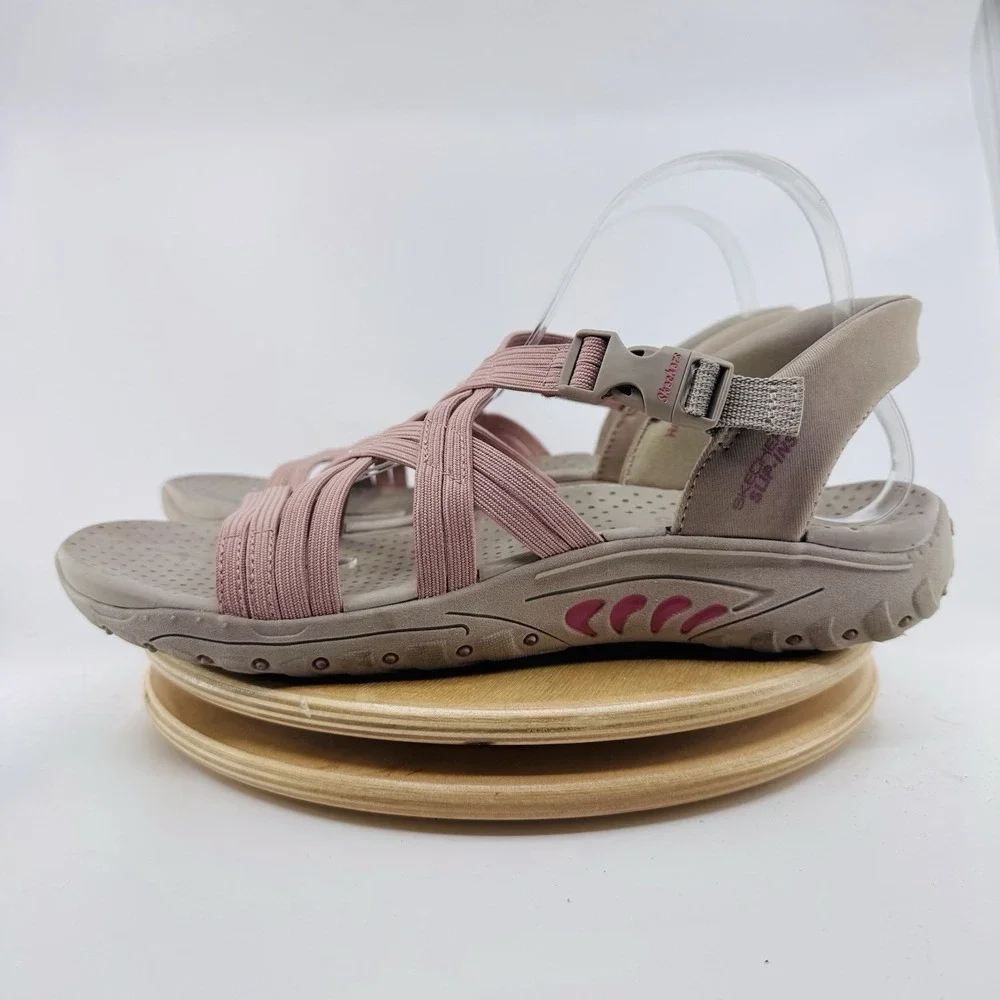 Skechers Reggae Slim Stretch Sandals Womens 11 Pink Taupe Comfort Sport slip in - Picture 3 of 7
